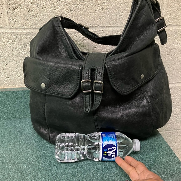 J Crew Leather Bag Purse Black Distressed Bohemian Chic - Picture 7 of 17